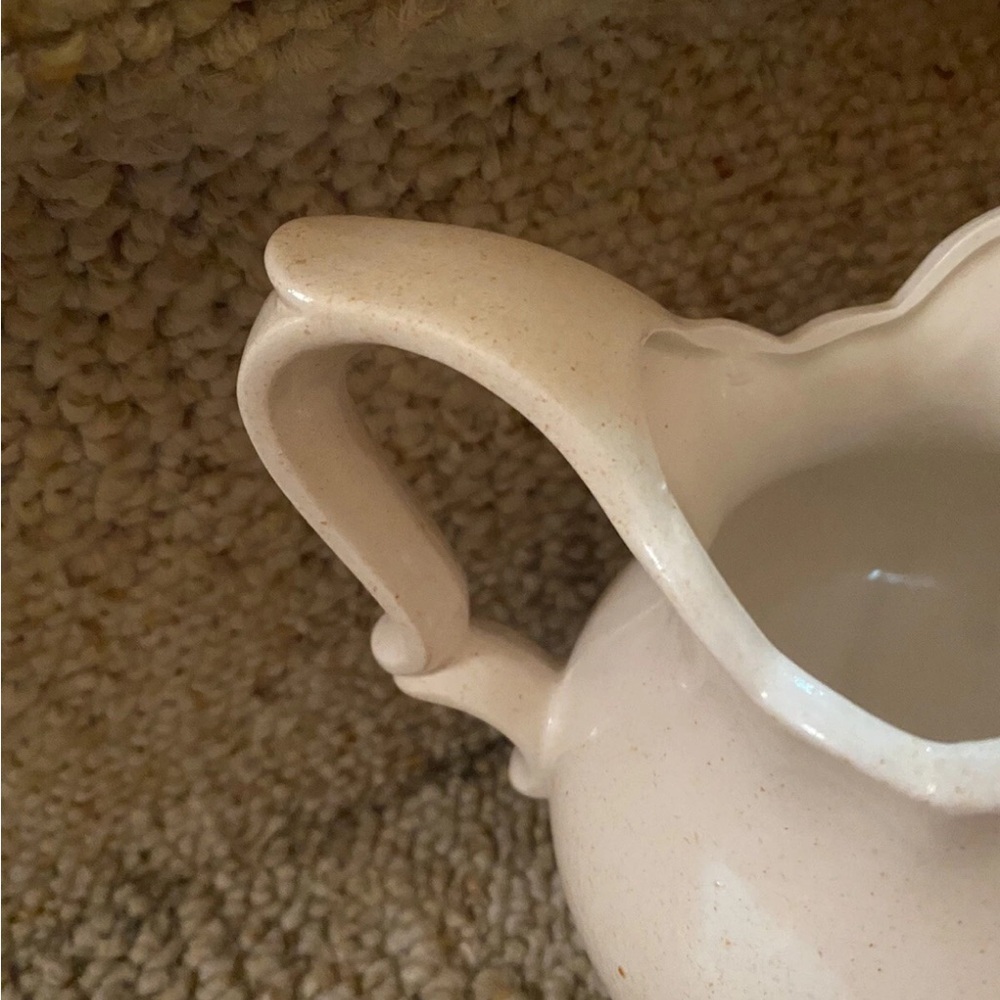 Vintage Enesco Cream Ceramic Pitcher with Blue Floral Design - Picture 7 of 11